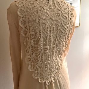Cream Anthropologie lace-back cardigan